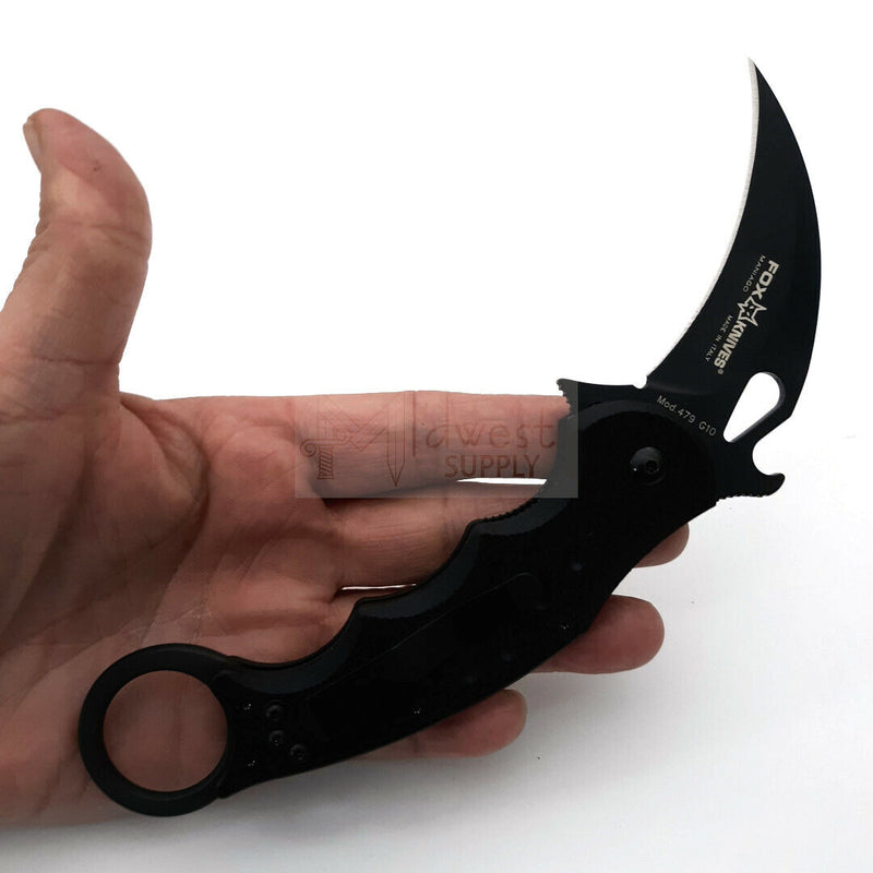 Fox Folding Karambit Pocket Knife N690Co Vanadium Steel 3.1" Blade Milled Black G10 Handle 479 -Fox - Survivor Hand Precision Knives & Outdoor Gear Store