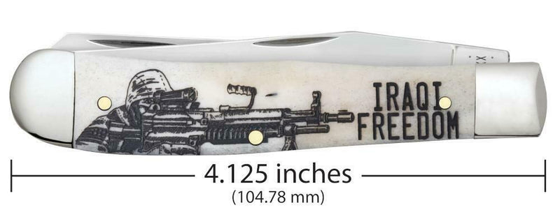 Case XX Iraqi Freedom Trapper Pocket Knife Stainless Steel Blades Natural Bone Handle 50954 -Case Cutlery - Survivor Hand Precision Knives & Outdoor Gear Store