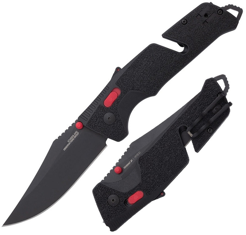 SOG Trident MK3 AT-X Lock A/O Folding Knife 3.75" D2 Tool Steel Clip Point Blade Black/Red GRN Handle 11120157 -SOG - Survivor Hand Precision Knives & Outdoor Gear Store