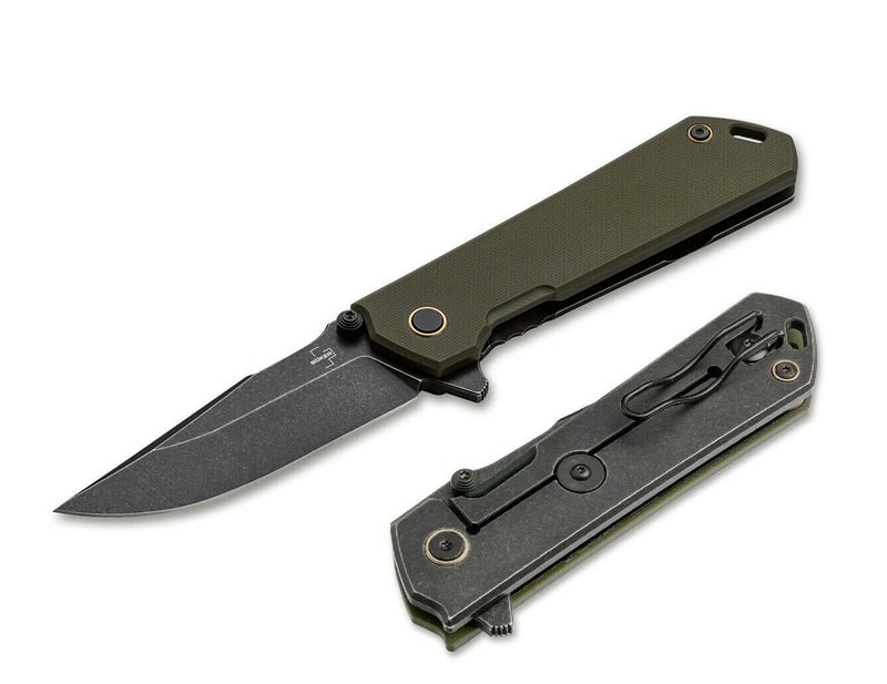 Boker Plus Kihon Framelock A/O Folding Knife 3.38" D2 Tool Steel Blade Green G10 / Stainless Back Handle 01BO164 -Boker Plus - Survivor Hand Precision Knives & Outdoor Gear Store