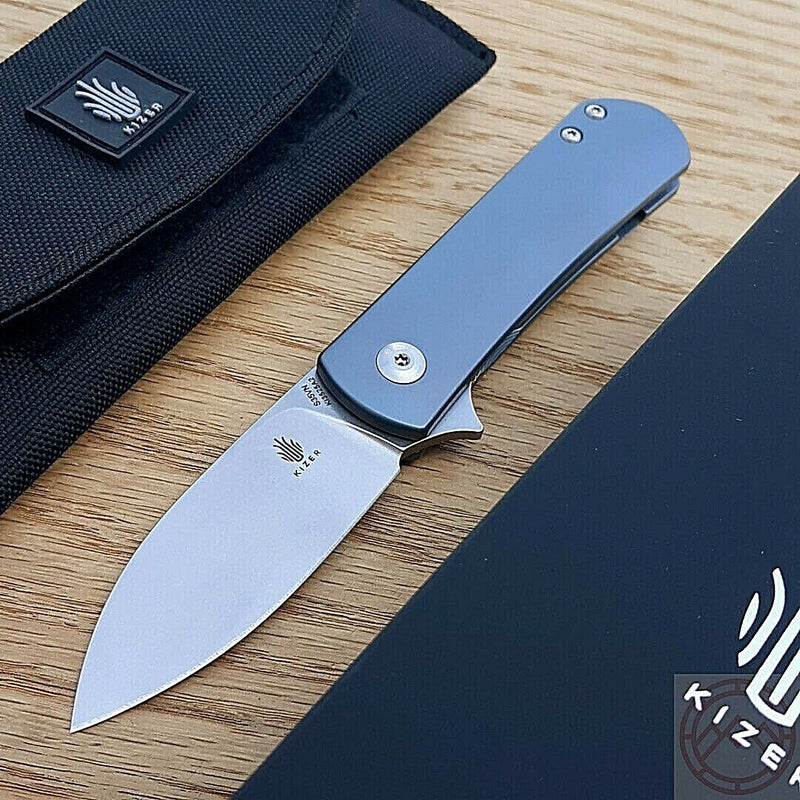 Kizer Cutlery Yorkie Framelock Folding Knife 2.5" S35VN Steel Blade Blue Titanium Handle 3525A2 -Kizer Cutlery - Survivor Hand Precision Knives & Outdoor Gear Store