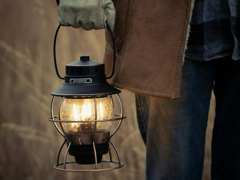 Barebones Living Railroad Lantern LED Rechargeable Vintage Steel Construction E280 -Barebones Living - Survivor Hand Precision Knives & Outdoor Gear Store