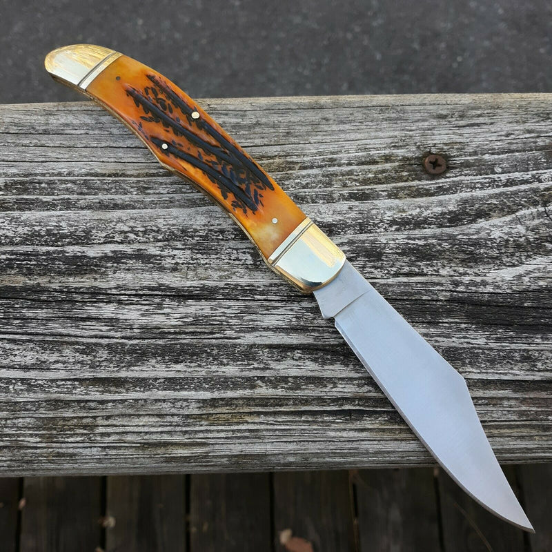 Hunter's Classic NAHC Folding Knife Stainless 4" Blade Orange Jigged Bone Handle 1730 -Miscellaneous - Survivor Hand Precision Knives & Outdoor Gear Store