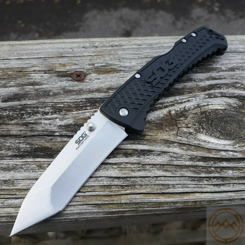 SOG Traction Lockback Folding Knife 3.5" 5Cr13MoV Steel Blade Black GRN Handle TD1012BX5821 -SOG - Survivor Hand Precision Knives & Outdoor Gear Store