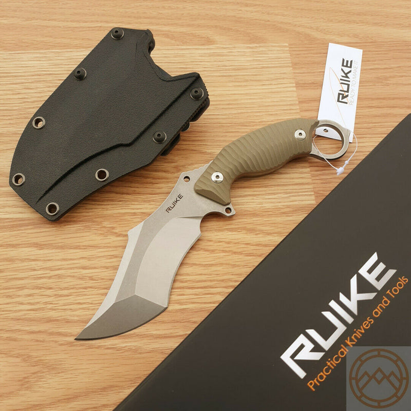 RUIKE F181 Fixed Knife 4.5" 14C28N Sandvik Steel Full Tang Blade Sculpted Tan G10 Handle 181W -RUIKE - Survivor Hand Precision Knives & Outdoor Gear Store