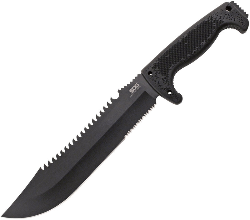 SOG Jungle Primitive Fixed Knife 9.5" Part Serrated 8Cr13MoV Steel Bowie Blade Black Rubber Handle 03TNCP -SOG - Survivor Hand Precision Knives & Outdoor Gear Store