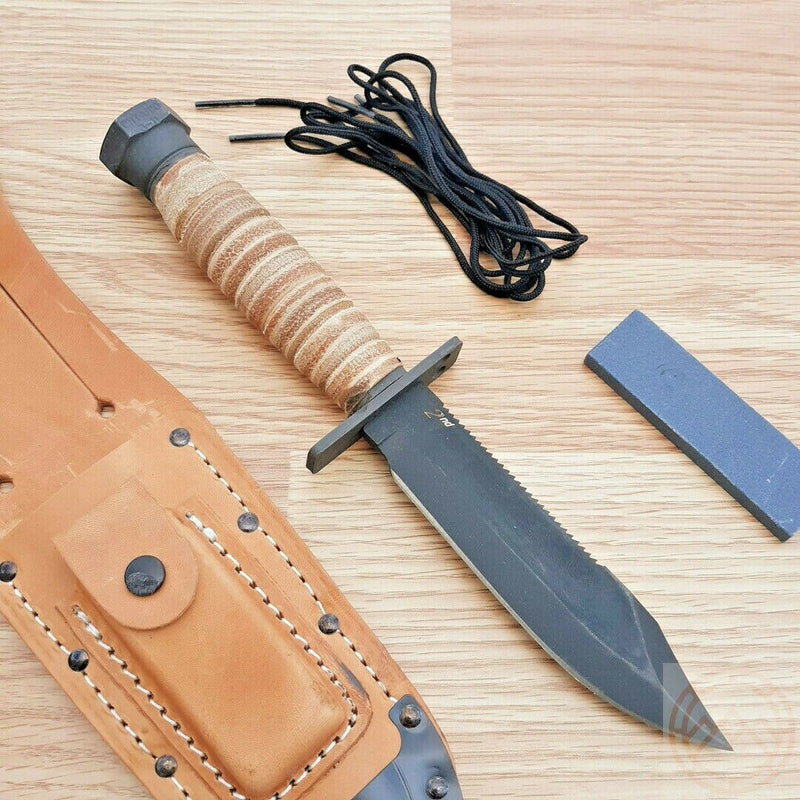 Ontario Air Force Survival 2nd Fixed Knife 5" Part Serrated Carbon Steel Blade Leather Handle 6150SEC -Ontario - Survivor Hand Precision Knives & Outdoor Gear Store