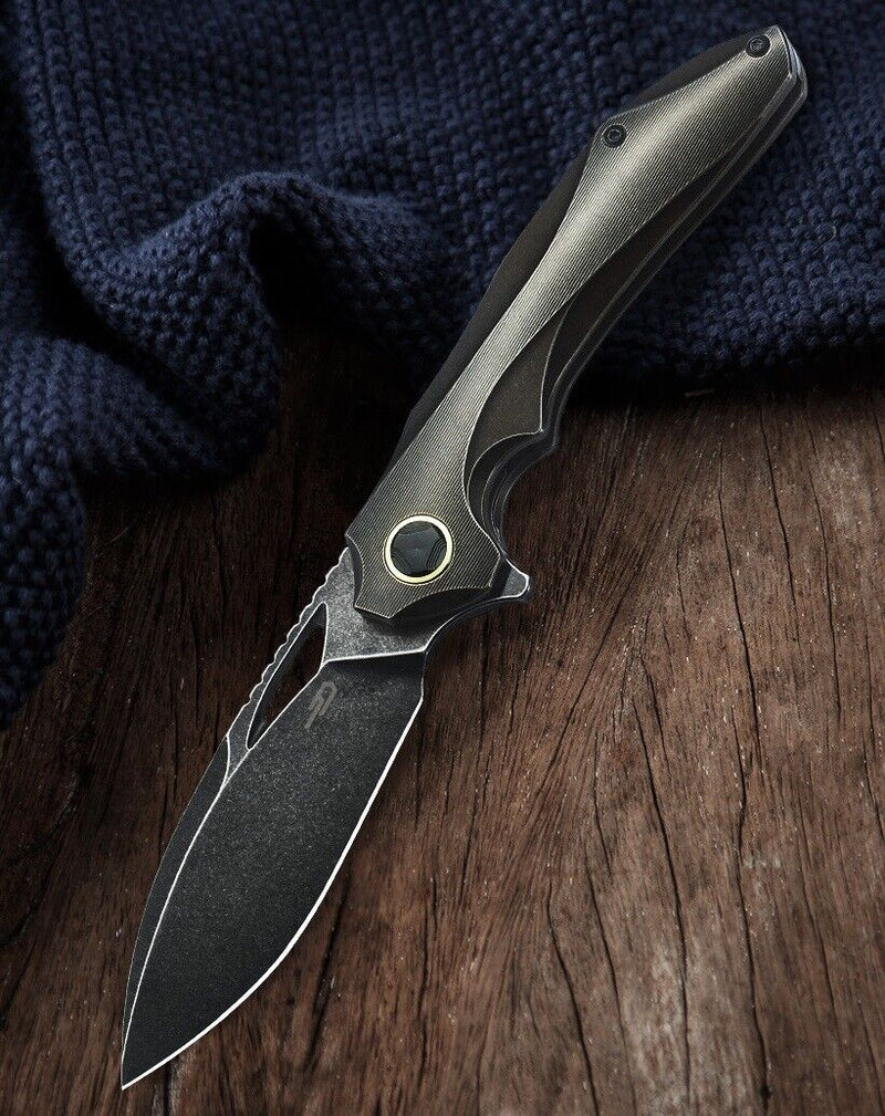Bestech Knives ESKRA Frame Folding Knife 3.5" Bohler M390 Steel Blade Black Titanium Handle 1813A -Bestech Knives - Survivor Hand Precision Knives & Outdoor Gear Store