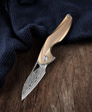 Bestech Knives The Reticulan Folding Knife 2" Damascus Steel Blade Gold Titanium Handle 1810J -Bestech Knives - Survivor Hand Precision Knives & Outdoor Gear Store