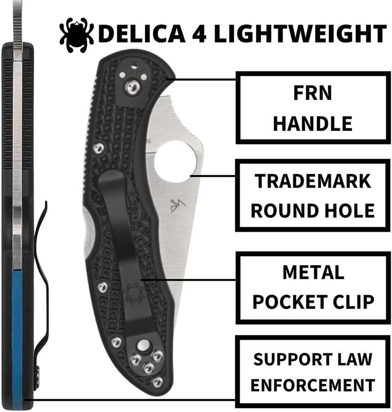 Spyderco Delica 4 Lightweight Folding Knife 2.90" Part Serrated VG-10 Steel Blade FRN Handle 11FPSBKBL -Spyderco - Survivor Hand Precision Knives & Outdoor Gear Store