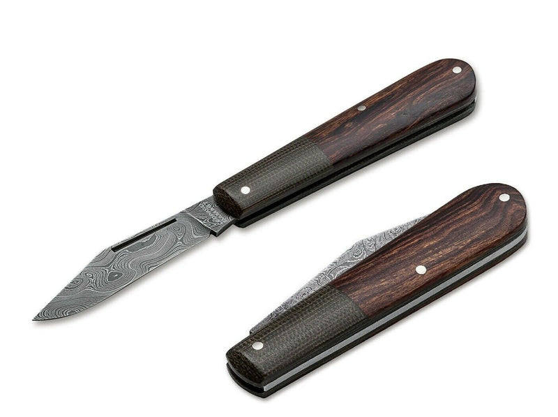 Boker Leopard Barlow Folding Knife 2.63" Damascus Steel Clip Blade Desert Ironwood / Black Micarta Handle 100501DAM -Boker - Survivor Hand Precision Knives & Outdoor Gear Store