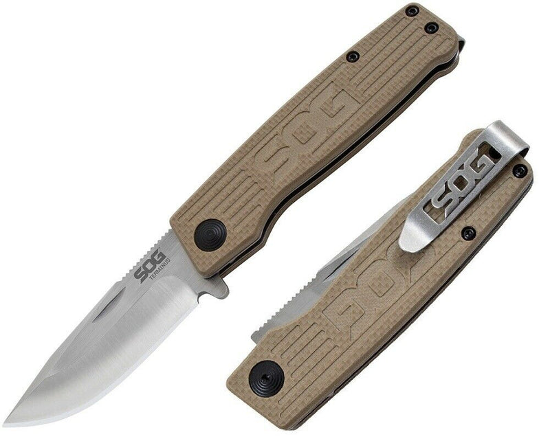 SOG Terminus Folding Knife 3" BD1 Steel Slipjoint Blade Tan G10 Handle 1001BX -SOG - Survivor Hand Precision Knives & Outdoor Gear Store