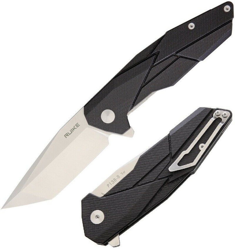 RUIKE P138 Linerlock Folding Knife 3.5" 14C28N Sandvik Steel Blade Black G10 Handle P138B -RUIKE - Survivor Hand Precision Knives & Outdoor Gear Store