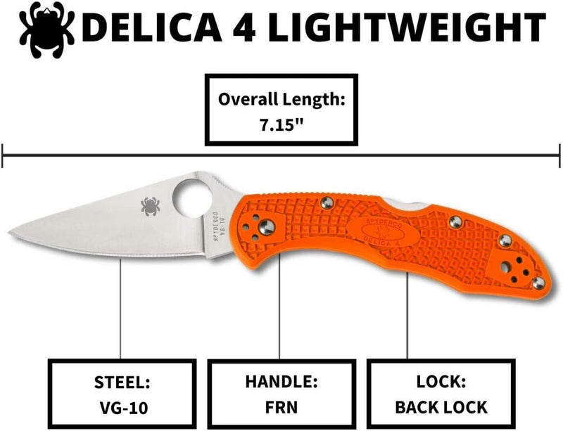 Spyderco Delica 4 Lightweight Pocket Knife 3" VG-10 Steel Blade FRN Handle C11FPOR -Spyderco - Survivor Hand Precision Knives & Outdoor Gear Store