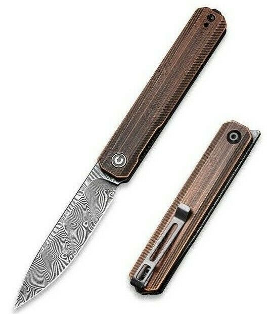 Civivi Exarch Linerlock Folding Knife 3.25" Damascus Steel Blade Copper Handle 2003DS2 -Civivi - Survivor Hand Precision Knives & Outdoor Gear Store