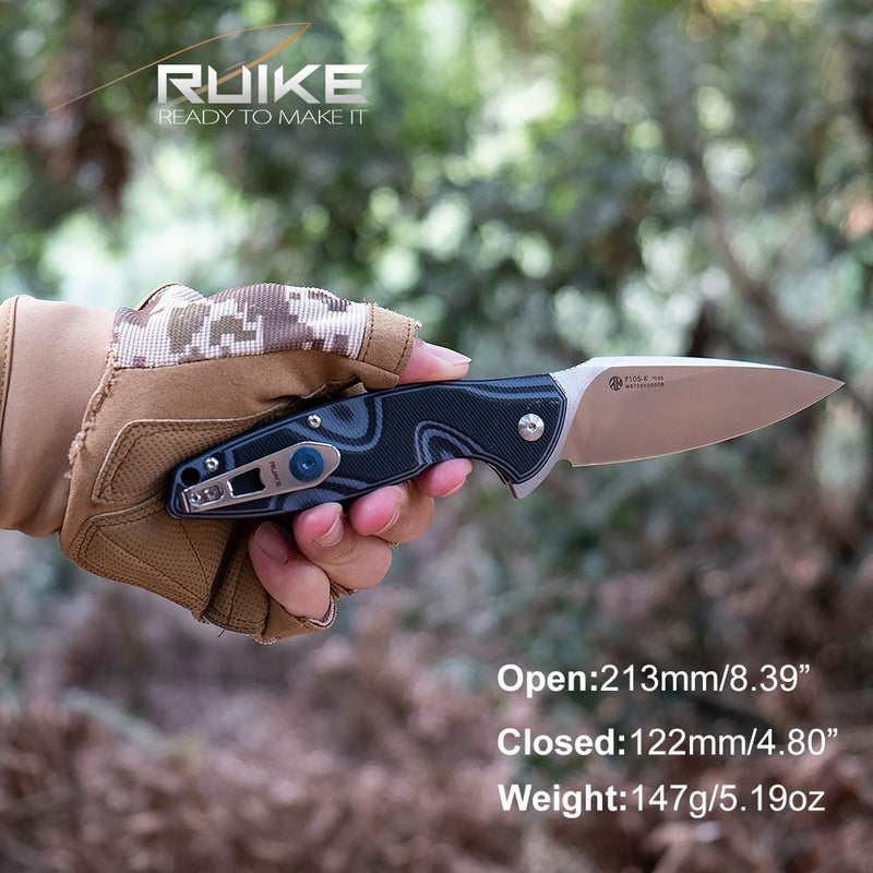 RUIKE Fang P105 Linerlock Pale Folding Knife 3.5" 14C28N Steel Blade Blue/Black G10 Handle EP105K -RUIKE - Survivor Hand Precision Knives & Outdoor Gear Store