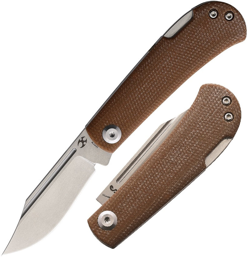 Kansept Knives Wedge Lockback Folding Knife 2.25" 154CM Steel Clip Point Blade Brown Canvas Micarta Handle 2026B3 -Kansept Knives - Survivor Hand Precision Knives & Outdoor Gear Store