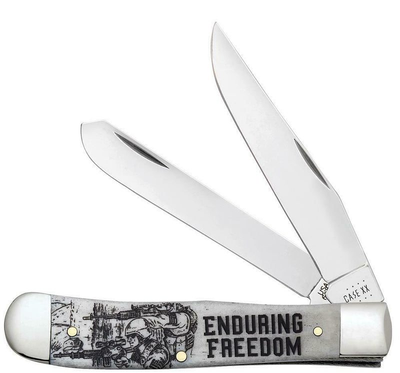 Case XX Enduring Freedom Trapper Pocket Knife Stainless Steel Blades Natural Bone Handle 50955 -Case Cutlery - Survivor Hand Precision Knives & Outdoor Gear Store