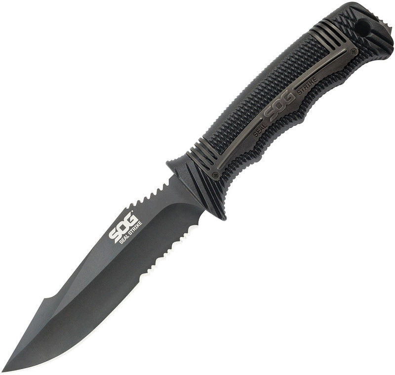 SOG Seal Strike Fixed Knife 4.87" AUS-8 Steel Part Serrated Full Blade Black Nylon/Stainless Handle w/Sheath Integrated Tools 1003CP -SOG - Survivor Hand Precision Knives & Outdoor Gear Store