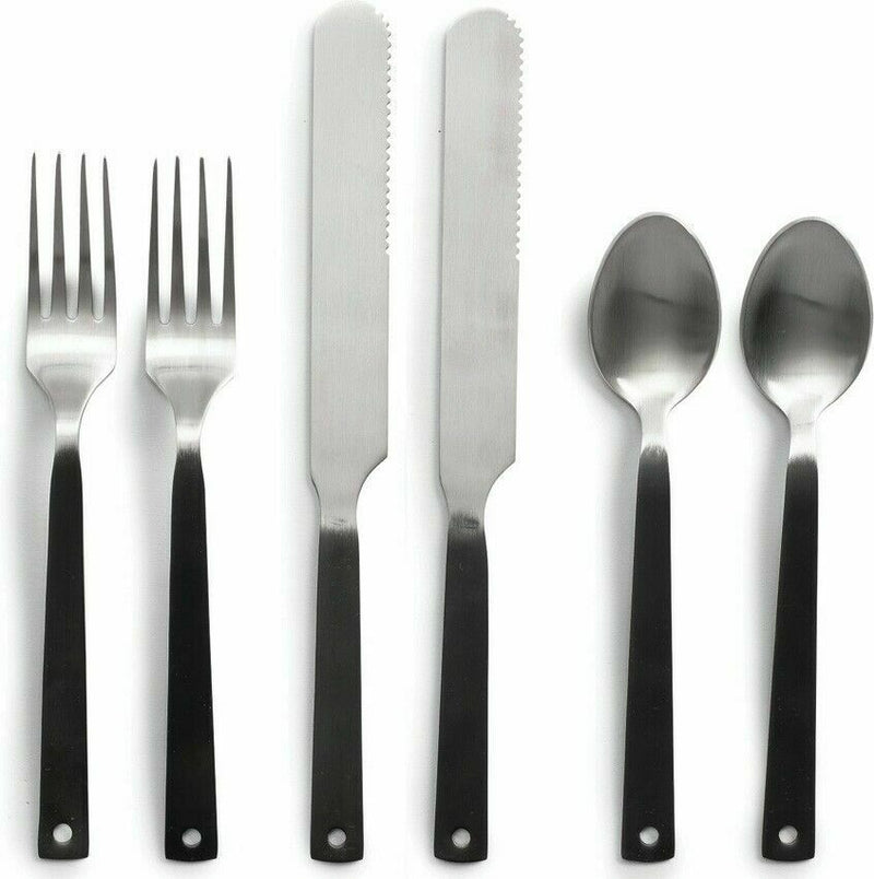 Barebones Living Flatware Set Gray Enamel Finish Stainless Construction Black Handle RE360 -Barebones Living - Survivor Hand Precision Knives & Outdoor Gear Store