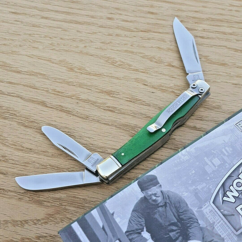 Rough Ryder Working Man Pocket Knife 440 Steel Blades Green Smooth Bone Handle 1958 -Rough Ryder - Survivor Hand Precision Knives & Outdoor Gear Store