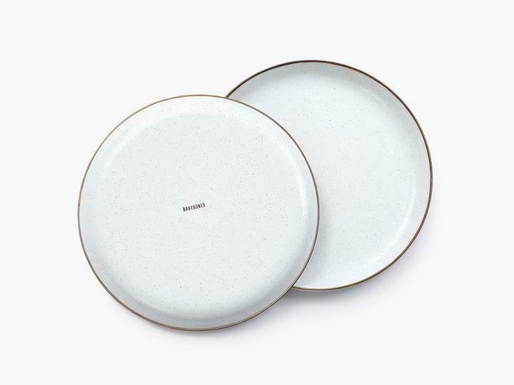 Barebones Living Enamel Plate Set Eggshell 11" x 11" x 0.88" Baked Stainless Steel Rim/Bronze-Like Patina RE391 -Barebones Living - Survivor Hand Precision Knives & Outdoor Gear Store