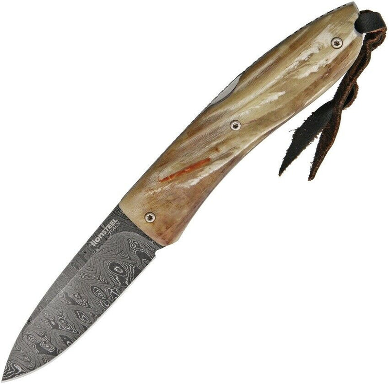 LionSTEEL Opera Lockback Folding Knife 2.87" Damascus Blade Ram Horn Handle 8800DMN -LionSTEEL - Survivor Hand Precision Knives & Outdoor Gear Store