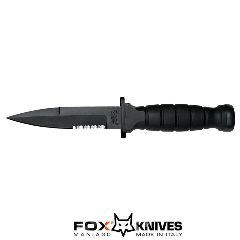 Fox Tactical Fixed Knife 5.13" PTFE Coated Part Serrated 440C Steel Blade Black Rubber Handle 1685T -Fox - Survivor Hand Precision Knives & Outdoor Gear Store