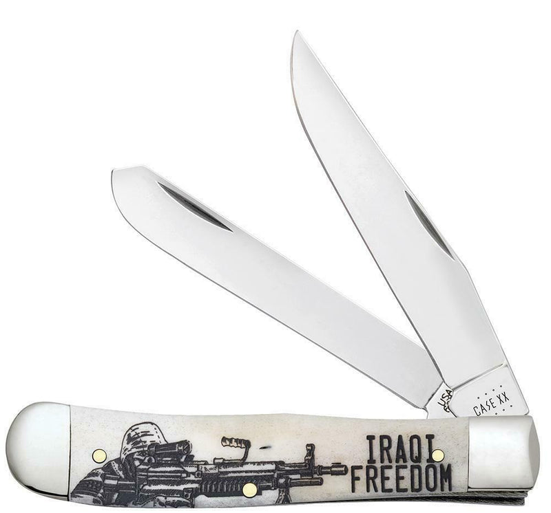 Case XX Iraqi Freedom Trapper Pocket Knife Stainless Steel Blades Natural Bone Handle 50954 -Case Cutlery - Survivor Hand Precision Knives & Outdoor Gear Store