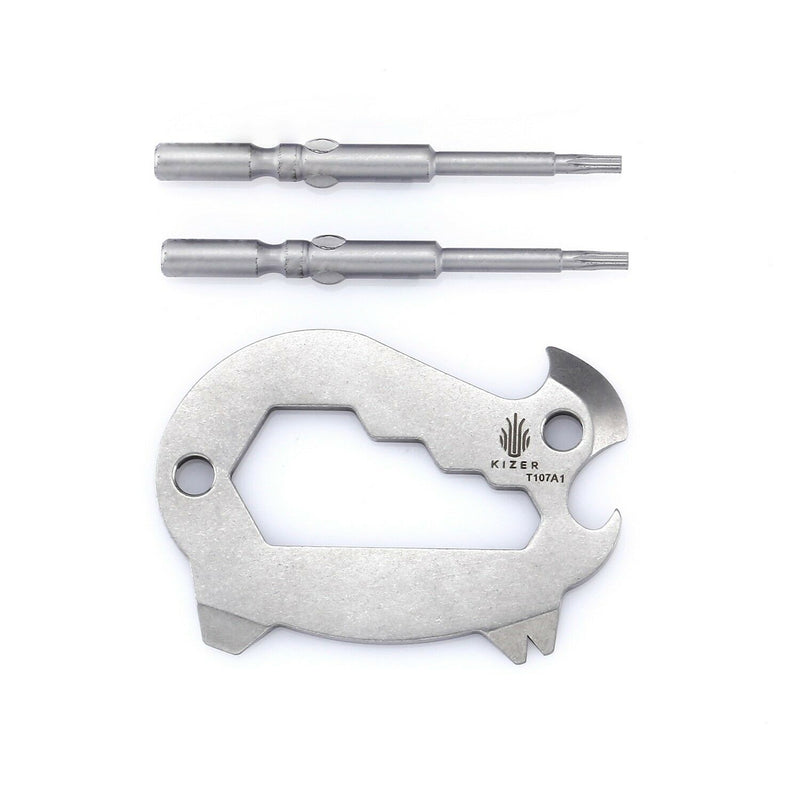 Kizer Peccary Single Piece Satin Stainless Steel Key Chain Sized Tool 6 Function T107A1 -Kizer Cutlery - Survivor Hand Precision Knives & Outdoor Gear Store