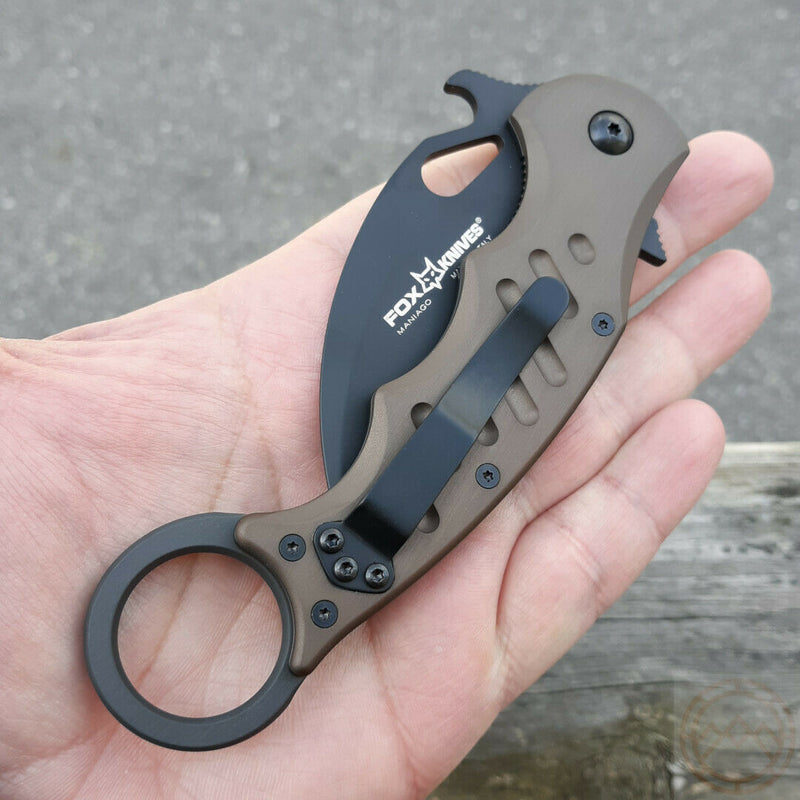 Fox Karambit Liner Folding Knife 3.20" Bohler N690 Steel Blade Aluminum Handle 478BR -Fox - Survivor Hand Precision Knives & Outdoor Gear Store