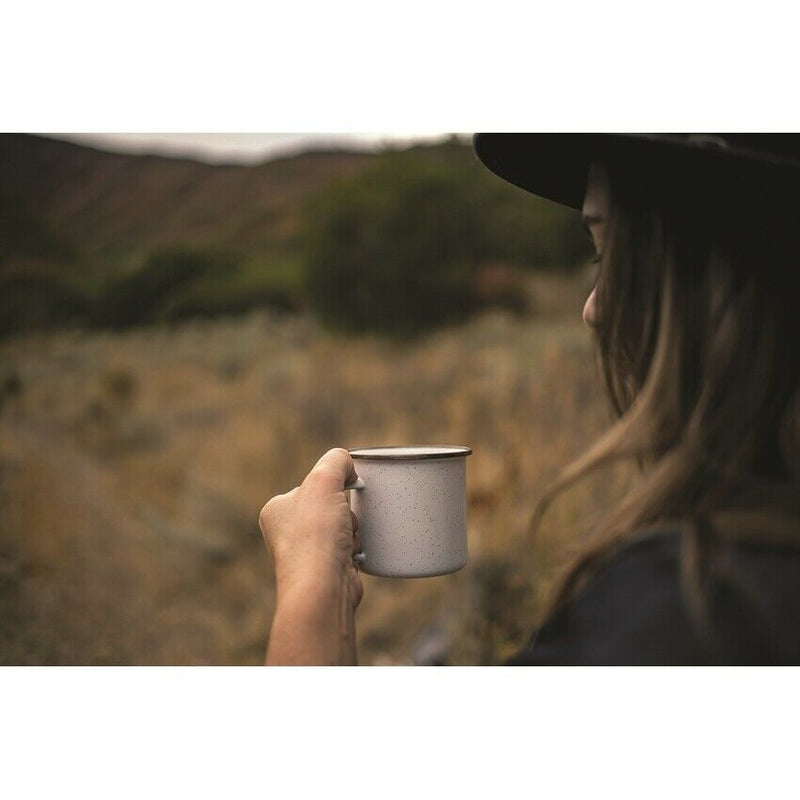 Barebones Living Enamel Cup Set Eggshell 5" x 3.75" x 3.5" Baked Stainless Steel Rim/Bronze-Like Patina RE393 -Barebones Living - Survivor Hand Precision Knives & Outdoor Gear Store