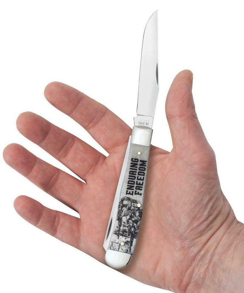 Case XX Enduring Freedom Trapper Pocket Knife Stainless Steel Blades Natural Bone Handle 50955 -Case Cutlery - Survivor Hand Precision Knives & Outdoor Gear Store
