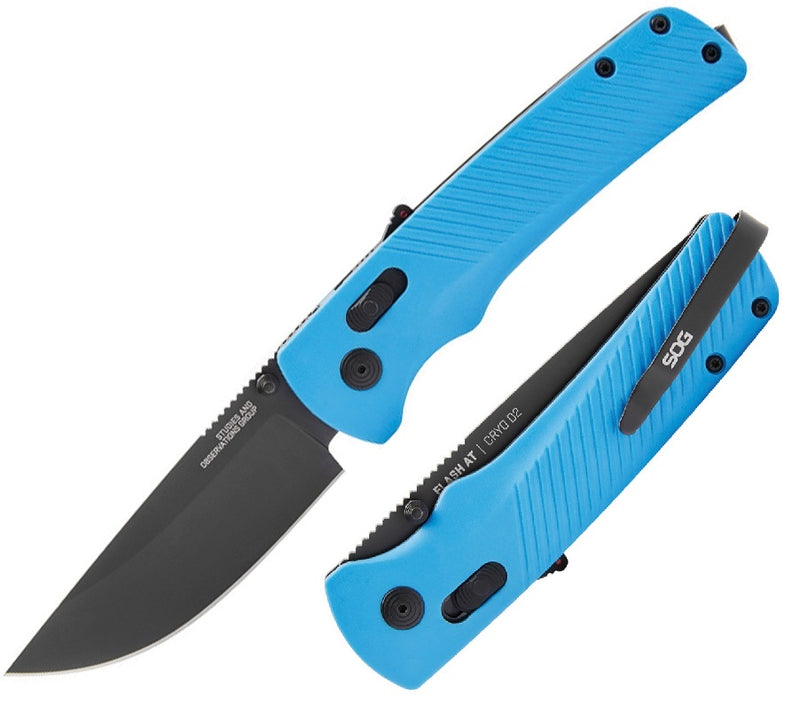 SOG Flash MK3 AT-XR Lock A/O Folding Knife 3.38" D2 Tool Steel Drop Point Blade Blue GRN Handle 11180357 -SOG - Survivor Hand Precision Knives & Outdoor Gear Store