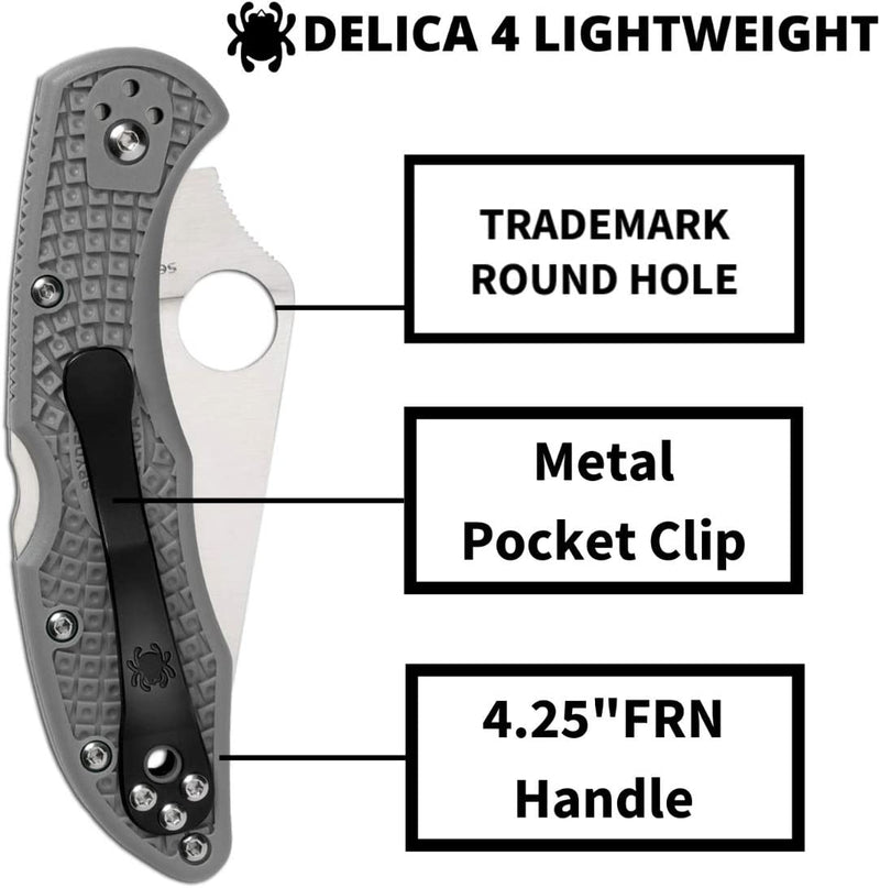 Spyderco Delica Lockback Folding Knife 3" VG-10 Steel Blade Gray FRN Handle C11FPGY -Spyderco - Survivor Hand Precision Knives & Outdoor Gear Store