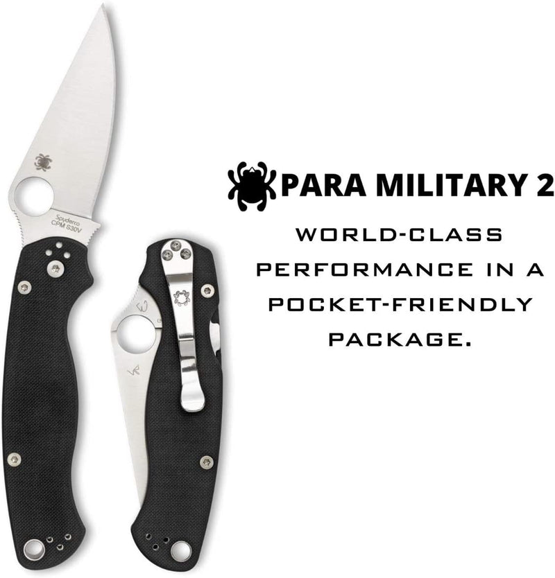 Spyderco Para Military Folding Knife 3.5" CPM S30V Stainless Blade Black G10 Handle 81GPLE2 -Spyderco - Survivor Hand Precision Knives & Outdoor Gear Store