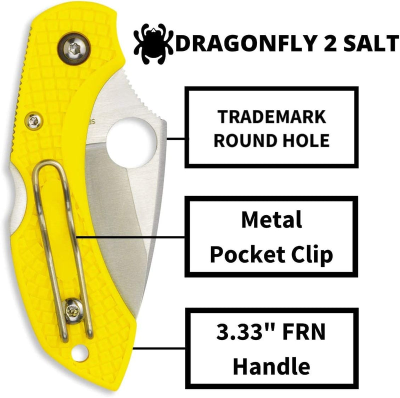 Spyderco Dragonfly2 Salt Folding Knife 2.37" H1 Steel Blade Yellow FRN Handle 28PYL2 -Spyderco - Survivor Hand Precision Knives & Outdoor Gear Store