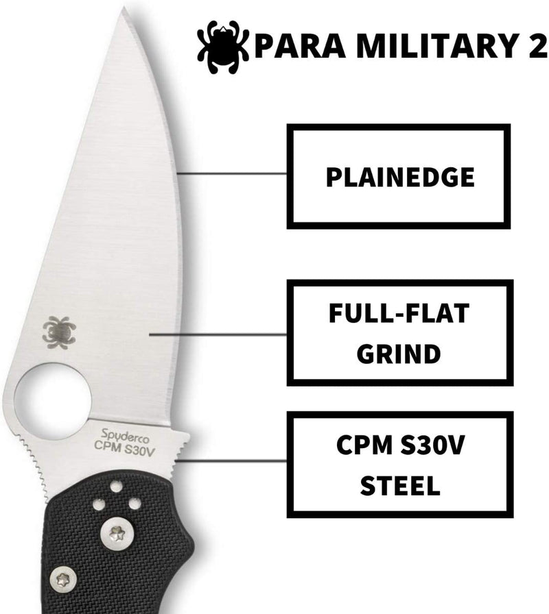 Spyderco Para Military Folding Knife 3.5" CPM S30V Stainless Blade Black G10 Handle 81GPLE2 -Spyderco - Survivor Hand Precision Knives & Outdoor Gear Store