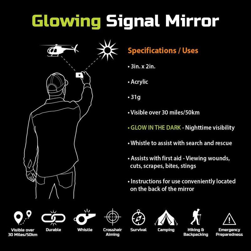 Pathfinder Glowing Signal Mirror Visible Over 30 Miles Integrated Whistle Acrylic Construction 049 -Pathfinder - Survivor Hand Precision Knives & Outdoor Gear Store