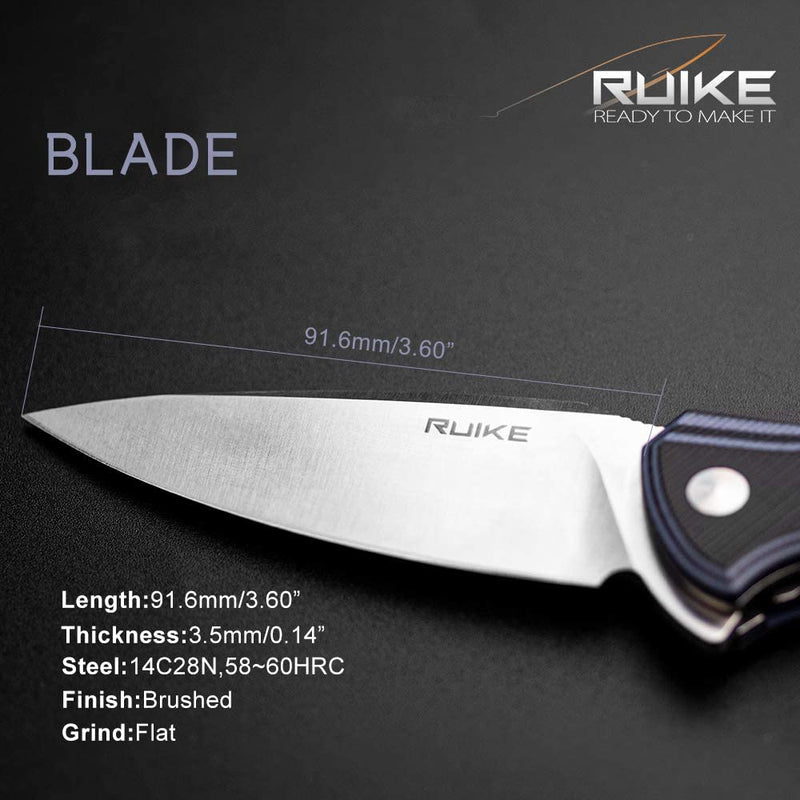 RUIKE Fang P105 Linerlock Pale Folding Knife 3.5" 14C28N Steel Blade Blue/Black G10 Handle EP105K -RUIKE - Survivor Hand Precision Knives & Outdoor Gear Store