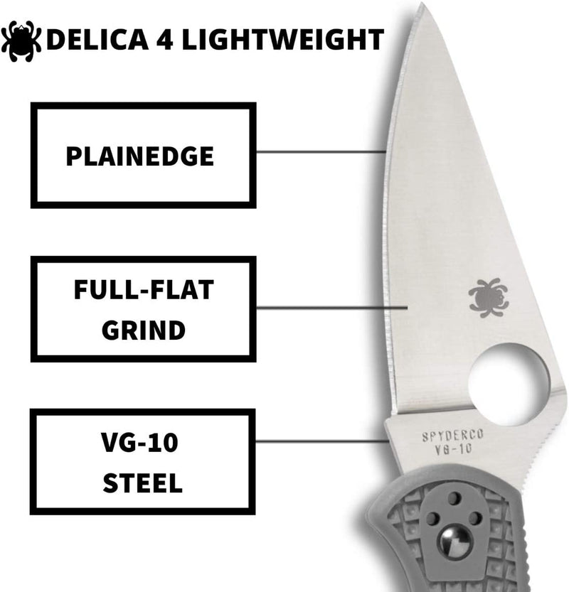 Spyderco Delica Lockback Folding Knife 3" VG-10 Steel Blade Gray FRN Handle C11FPGY -Spyderco - Survivor Hand Precision Knives & Outdoor Gear Store