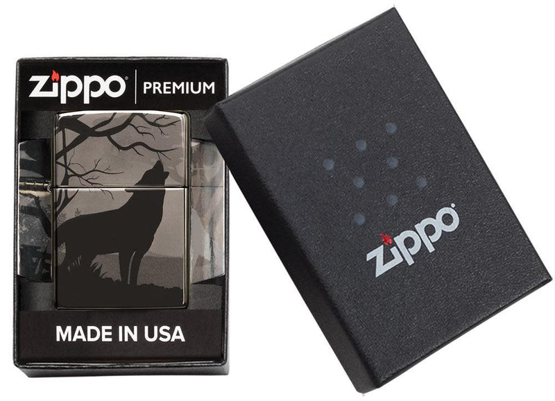 Zippo Wolf Lighter Black Ice All Metal Construction Dimensions: 1.44" x 2.25" 14625 -Zippo - Survivor Hand Precision Knives & Outdoor Gear Store