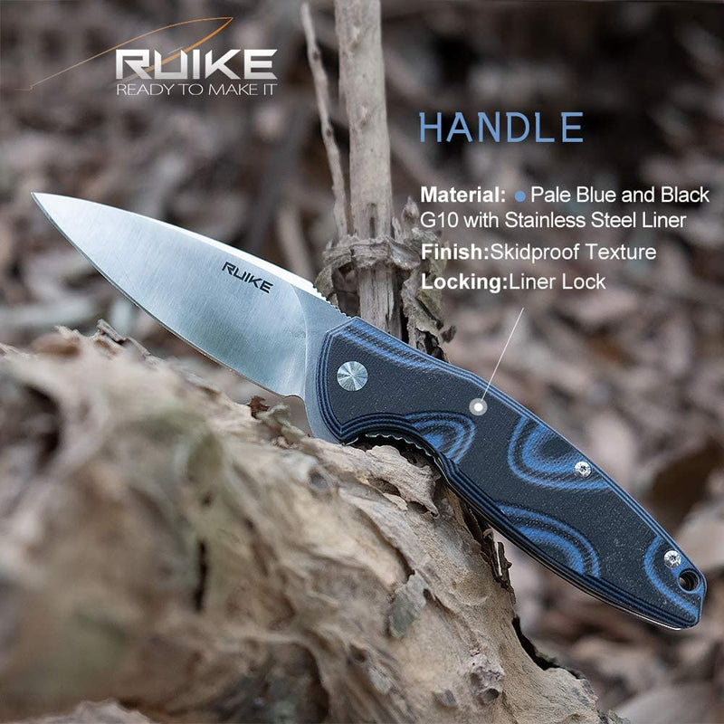 RUIKE Fang P105 Linerlock Pale Folding Knife 3.5" 14C28N Steel Blade Blue/Black G10 Handle EP105K -RUIKE - Survivor Hand Precision Knives & Outdoor Gear Store