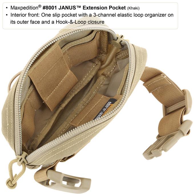 Maxpedition JANUS Extension Pocket Lon Thread Construction Khaki Color MX8001K -Maxpedition - Survivor Hand Precision Knives & Outdoor Gear Store