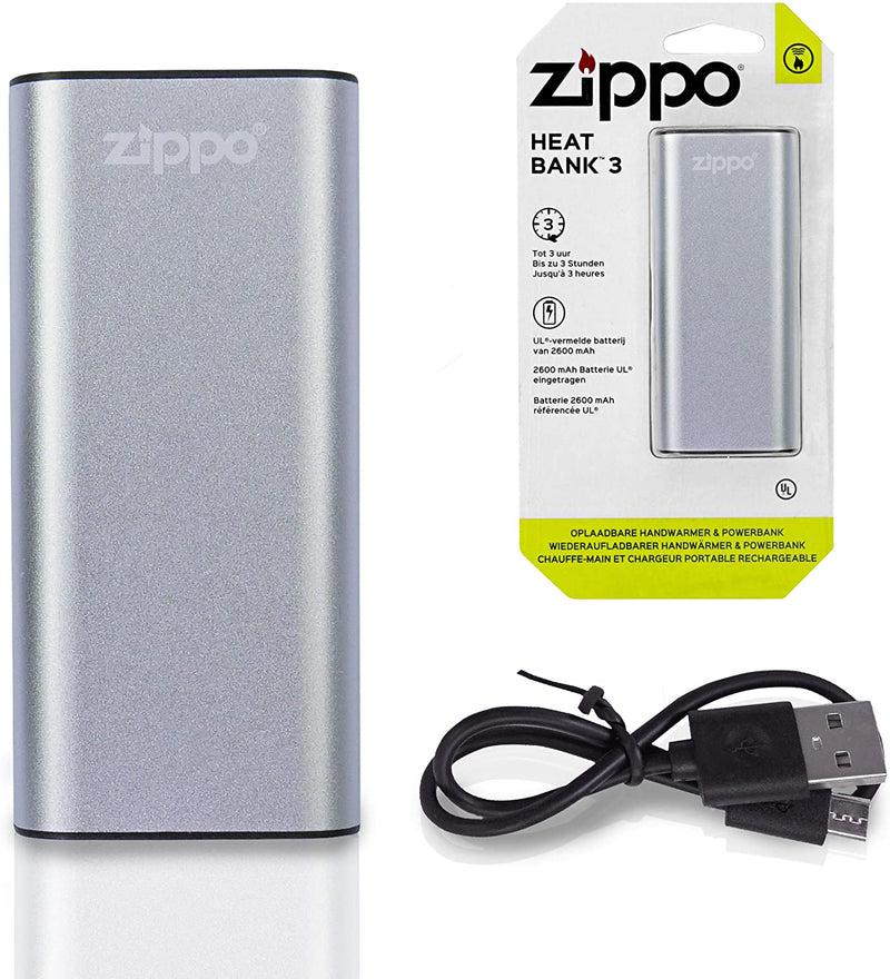 Zippo Lighter HeatBank 3 Silver Windproof Dimensions 3.63" x 1.63" x 0.59" Metal 05386 -Zippo - Survivor Hand Precision Knives & Outdoor Gear Store