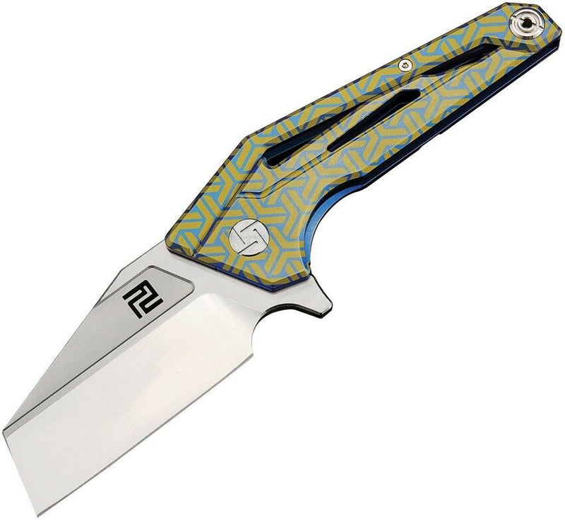 Artisan Cutlery Ravine Framelock Folding Knife 3" M390 Steel Blade Blue/Gold Titanium Handle 1819GBU02 -Artisan Cutlery - Survivor Hand Precision Knives & Outdoor Gear Store