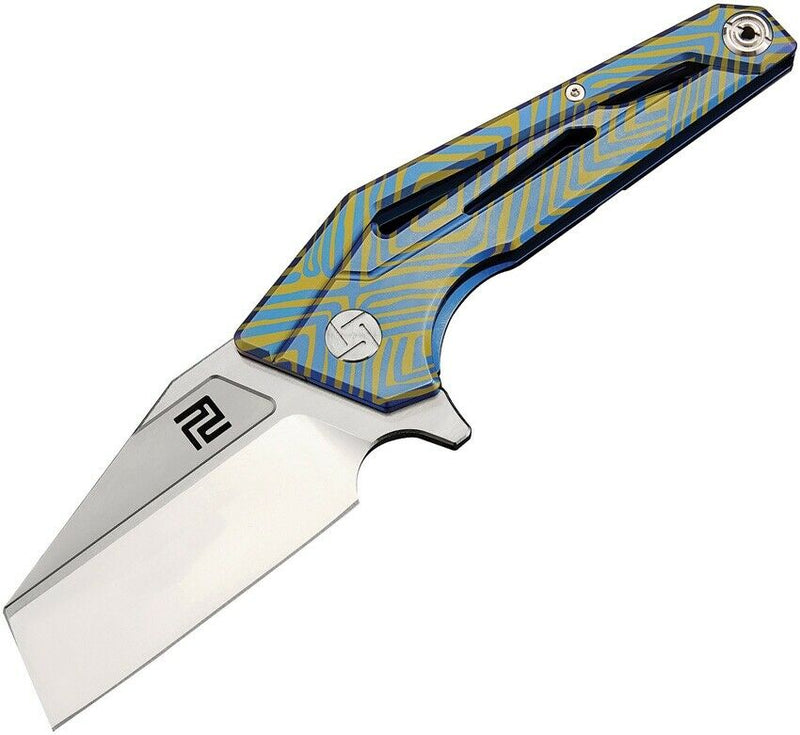 Artisan Cutlery Ravine Framelock Folding Knife 3" M390 Steel Blade Blue/Gold Titanium Handle 1819GBU03 -Artisan Cutlery - Survivor Hand Precision Knives & Outdoor Gear Store