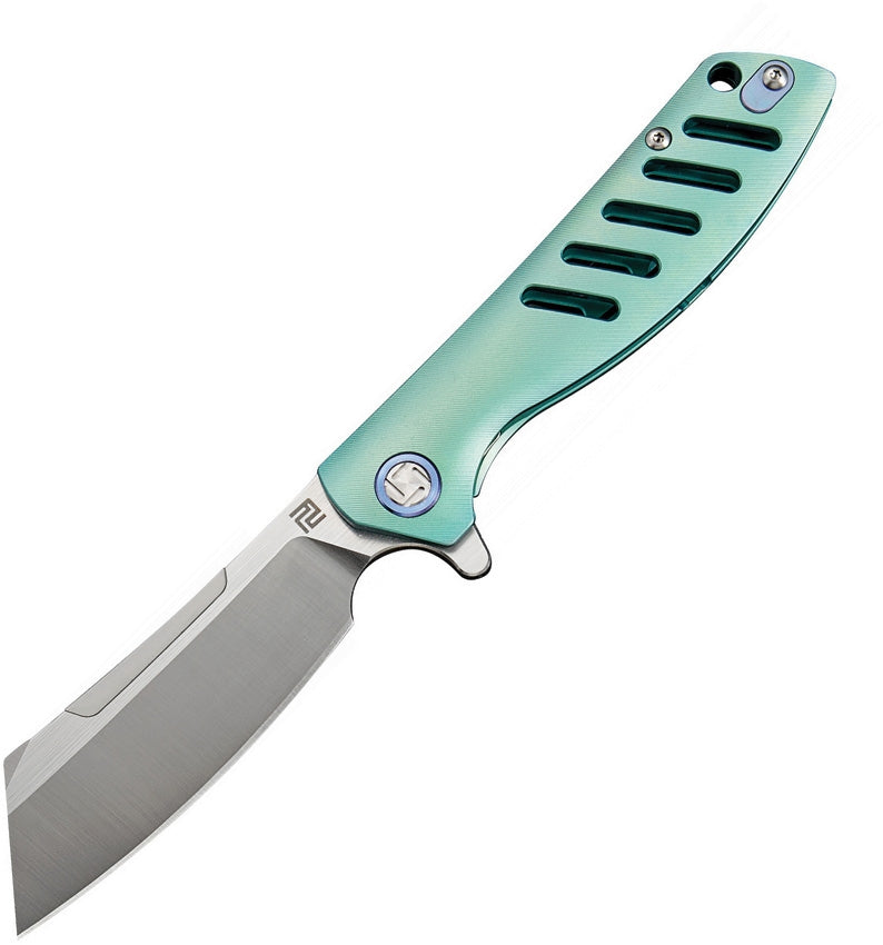 Artisan Cutlery Tomahawk Folding Knife 4" Damascus Steel Blade Green Titanium Handle 1815GDGN -Artisan Cutlery - Survivor Hand Precision Knives & Outdoor Gear Store
