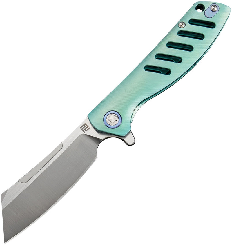 Artisan Cutlery Tomahawk Folding Knife 3" M390 Stainless Blade Green Titanium Handle 1815GSGNM -Artisan Cutlery - Survivor Hand Precision Knives & Outdoor Gear Store