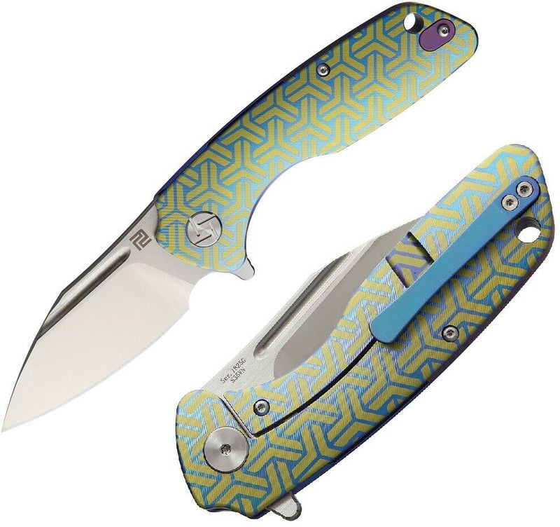 Artisan Cutlery Wren Framelock Folding Knife 3" S35VN Steel Blade Blue/Gold Titanium Handle -Artisan Cutlery - Survivor Hand Precision Knives & Outdoor Gear Store